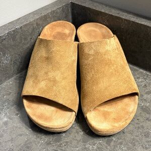 Papillio Camel Suede Slip-On Sandals